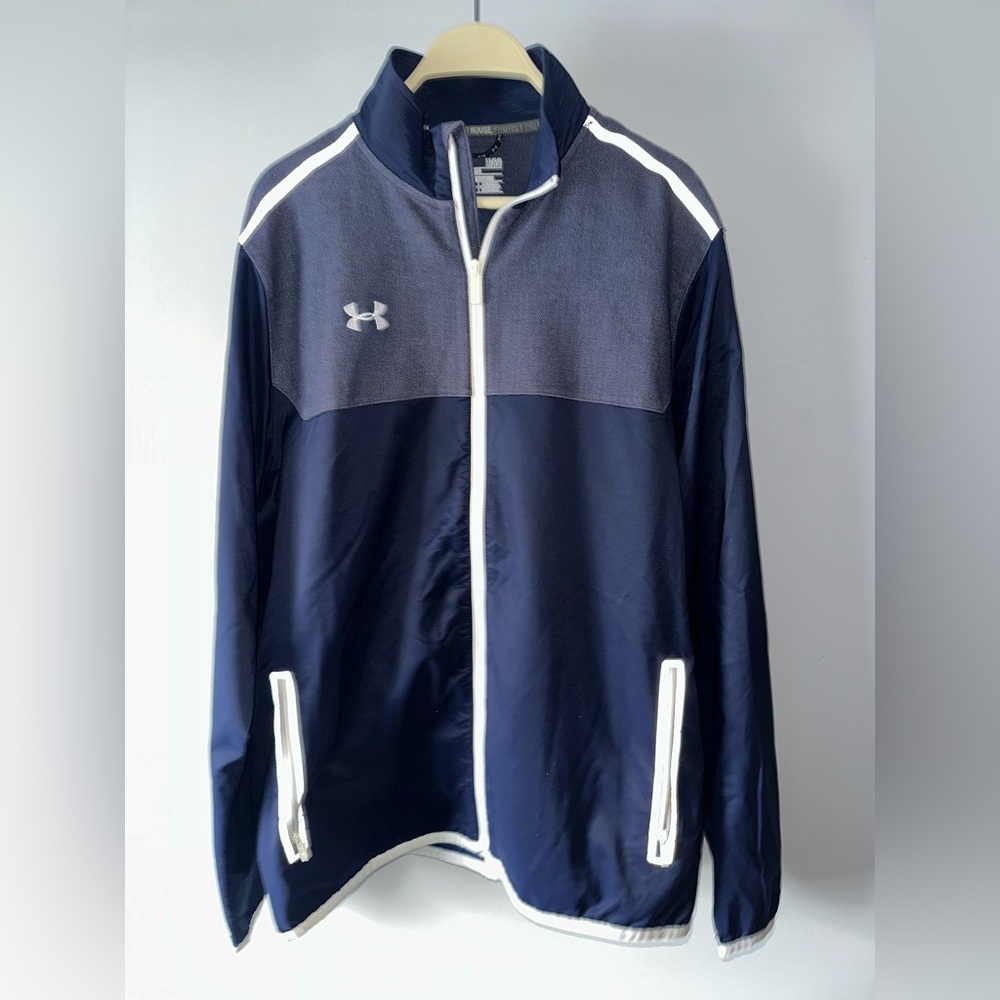 Under Armour Blue and White Windbreaker with Moisture-Wicking Fabric